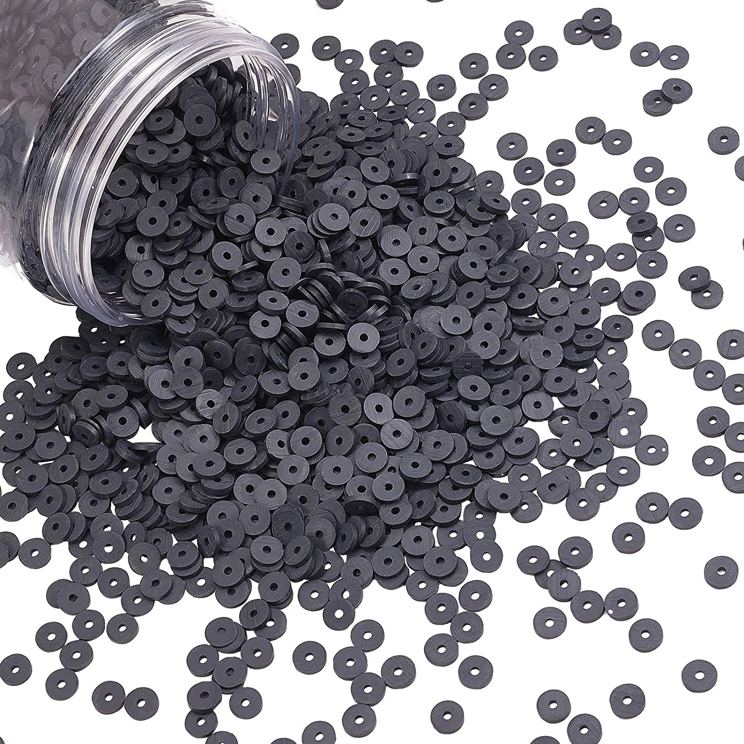 Black Heishi Clay Beads 3000 Pcs 6mm Vinyl Disc Beads Flat Round Handmade Polymer  Clay Beads for Hawaiian Earring Choker Anklet Bracelet Necklace Jewelry  Making Halloween Decor 